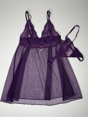 Victoria’s Secret XS Purple Lace Babydoll Lingerie Set NWT Sheer